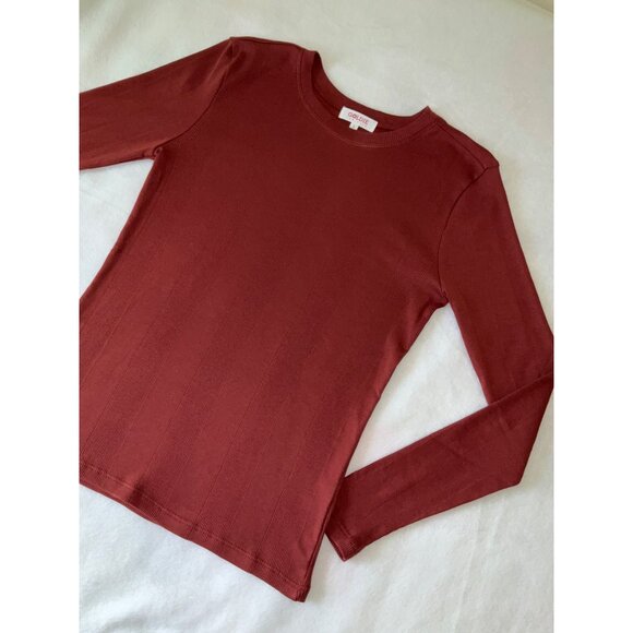 GOLDIE TEE mahogany long-sleeve variegated rib tee, size small NWOT - Picture 4 of 9